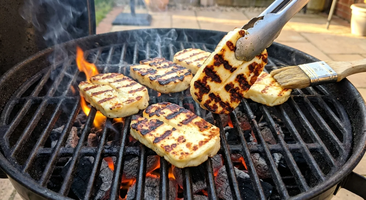 Tranches de halloumi grillées au barbecue avec marques de cuisson nettes