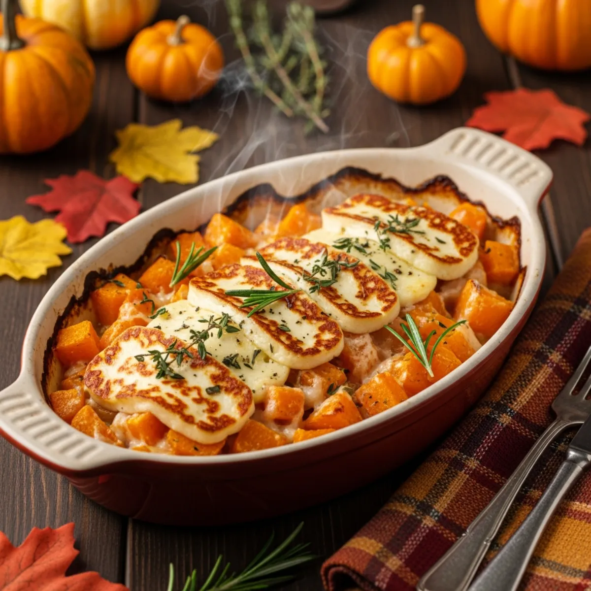 Gratin de halloumi et courge butternut