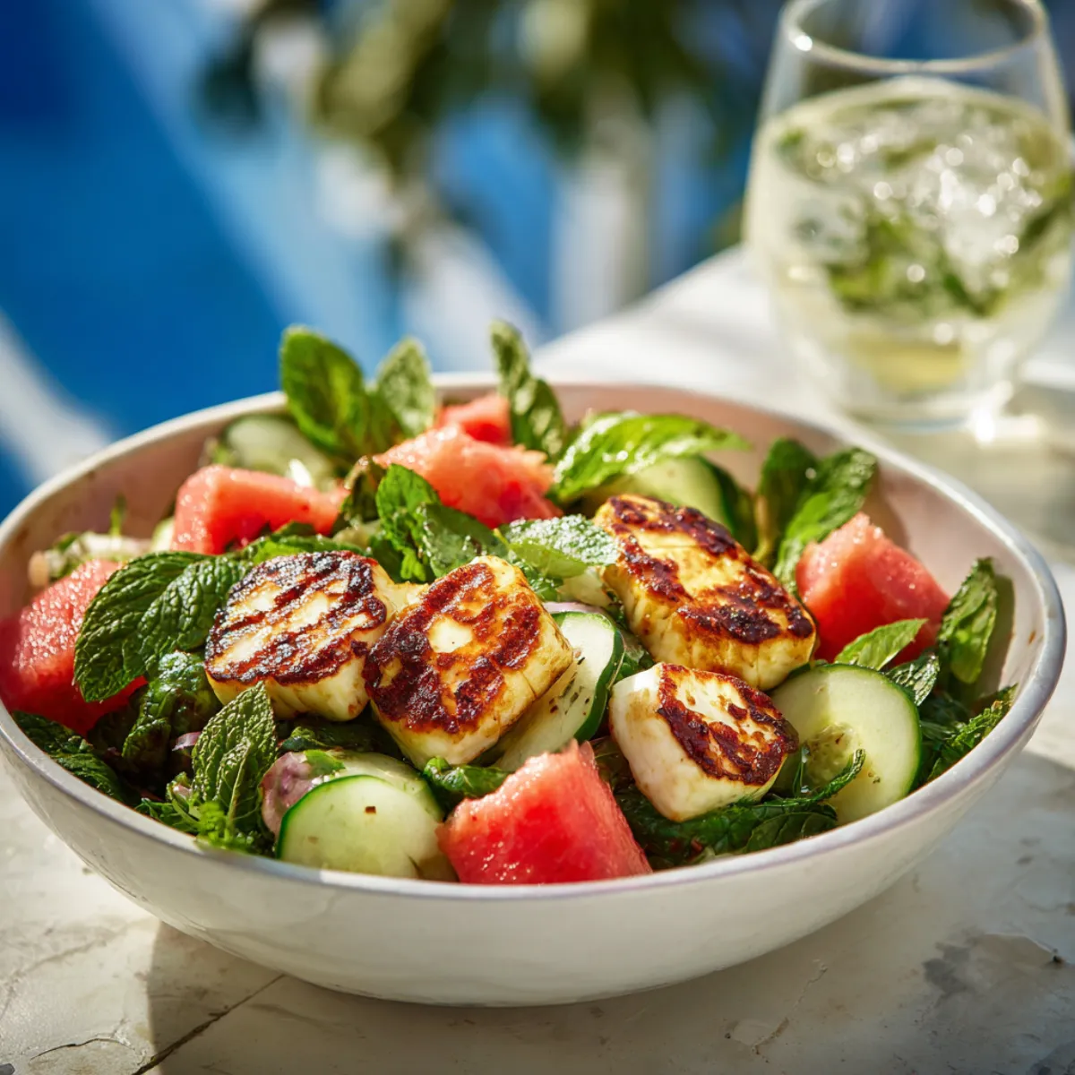 Salade de brocoli, lentilles et halloumi grillé